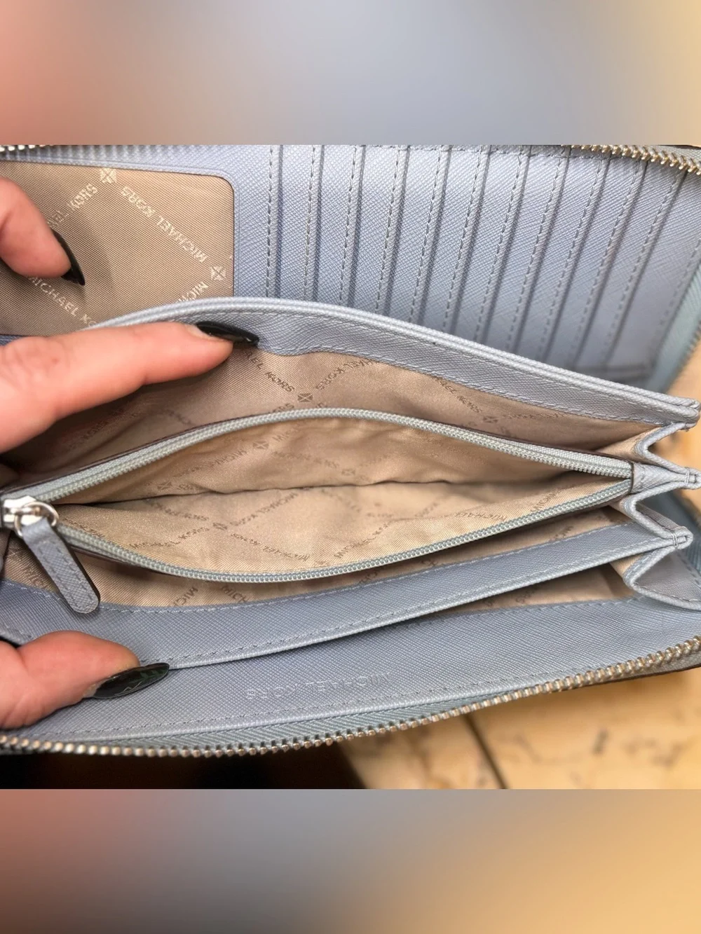 Michael Kors Pale Blue Leather Wristlet Wallet